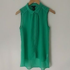 H&M Kelly Green Sleeveless Button Tank Blouse
